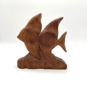 Vintage Judy Holmes Redwood Carved Angelfish Sculpture Coastal Decor‎ Art
